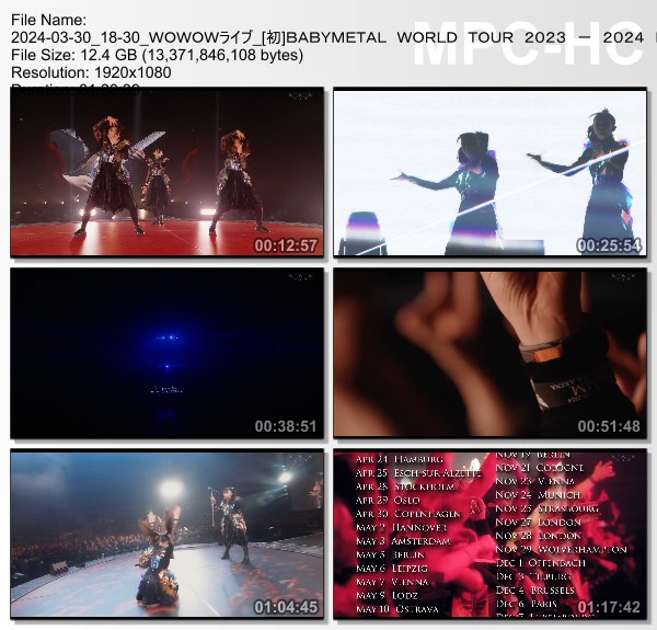 [TV-Variety] ベビーメタル – BABYMETAL WORLD TOUR 2023 – 2024 LEGEND – MM 20 NIGHT (WOWOW Live 2024.03.30)