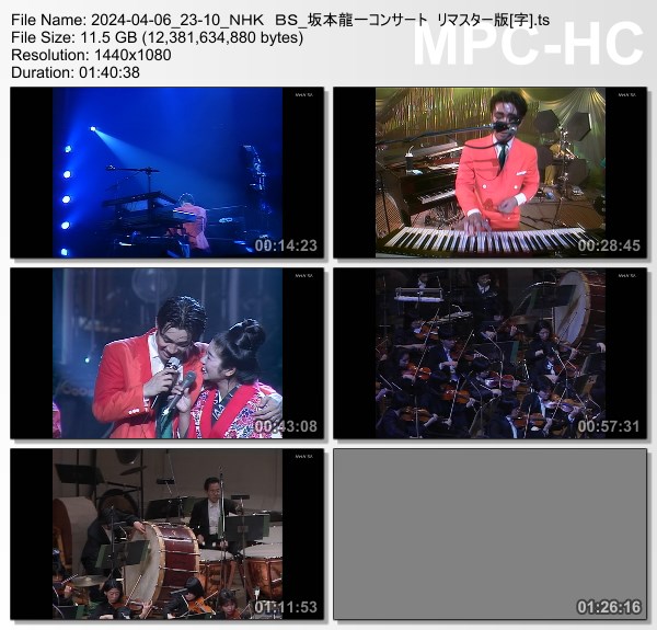[TV-Variety] 坂本龍一コンサート リマスター版 (NHK BS 2024.04.06)